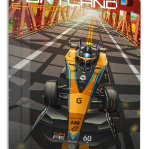 Futuristic Open-Wheel Bridge Run metal wall art print