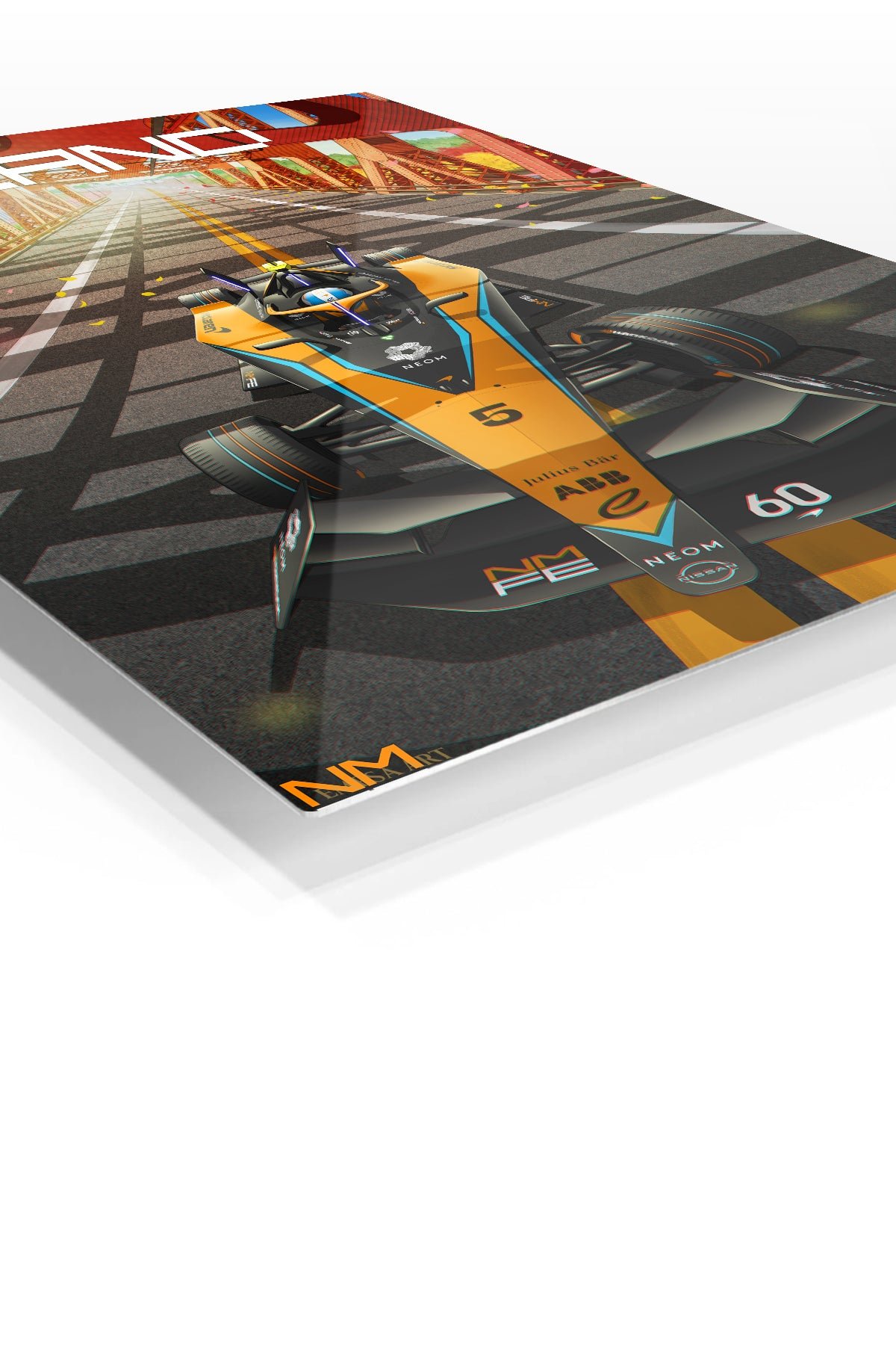 Futuristic Open-Wheel Bridge Run metal wall art print, view 2