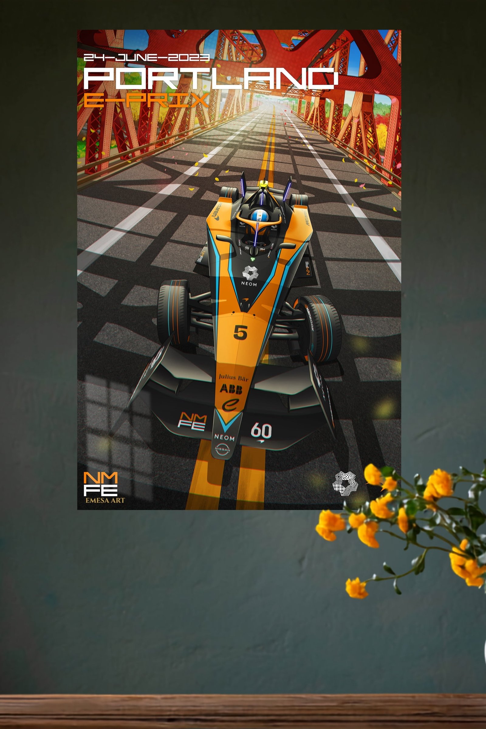 Futuristic Open-Wheel Bridge Run metal wall art print, view 4