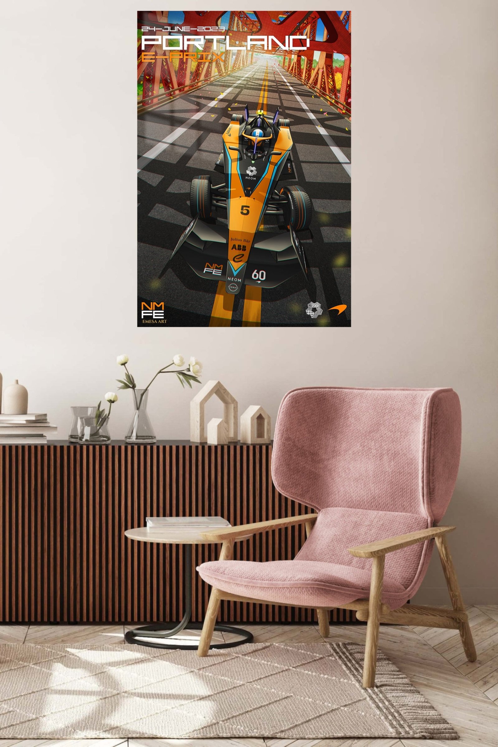 Futuristic Open-Wheel Bridge Run metal wall art print, view 5