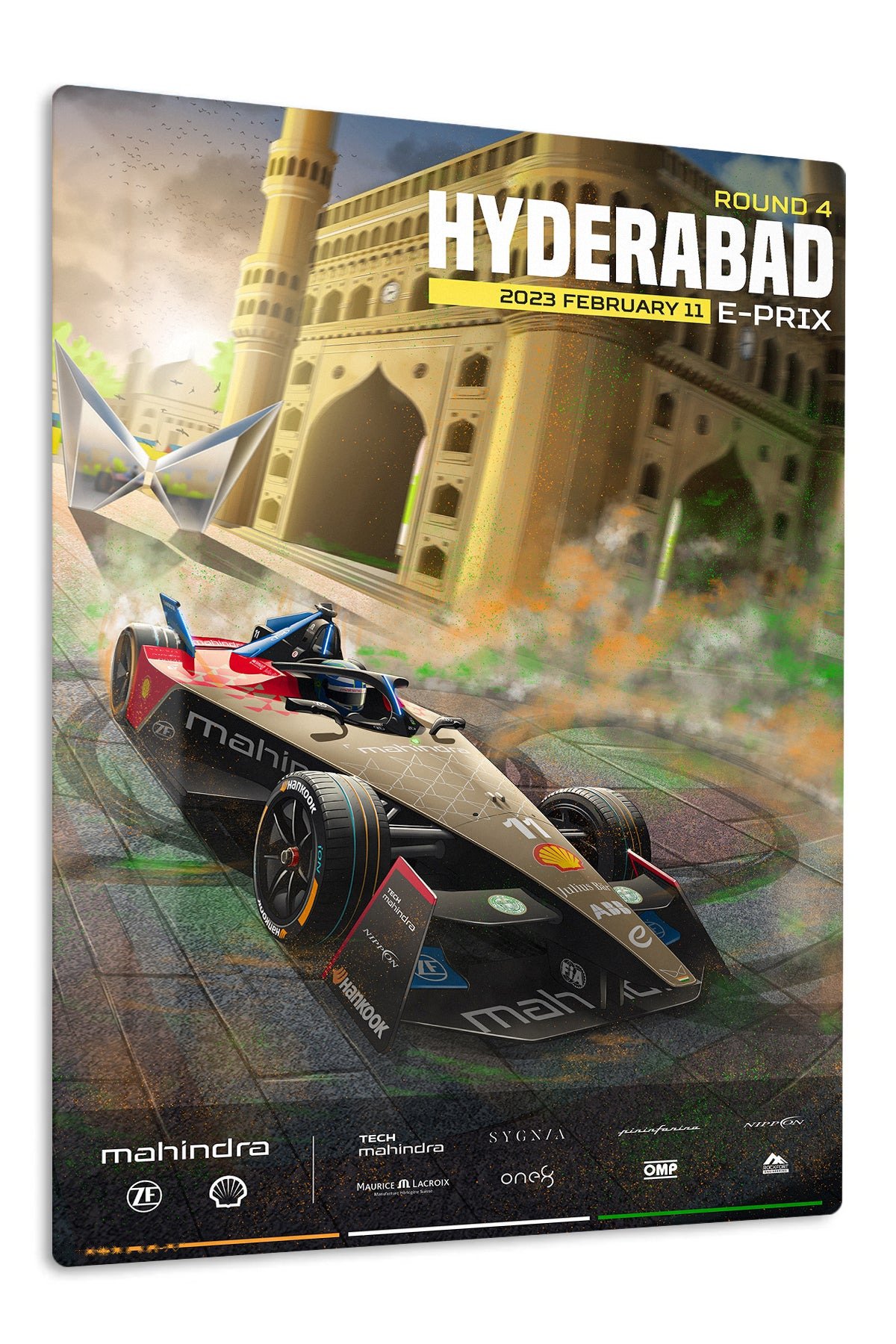 Hyderabad Electric Race Car Poster metal wall art print