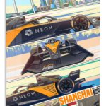 Electric Formula Race Car City Panels metal wall art print