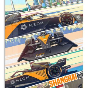 Electric Formula Race Car City Panels metal wall art print