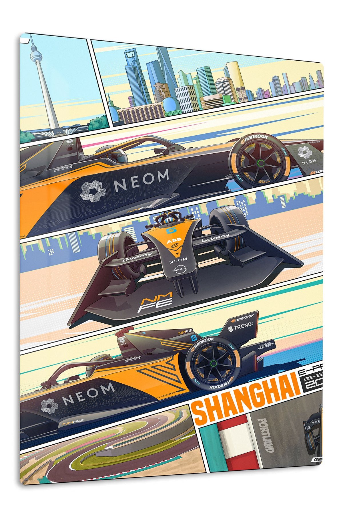 Electric Formula Race Car City Panels metal wall art print