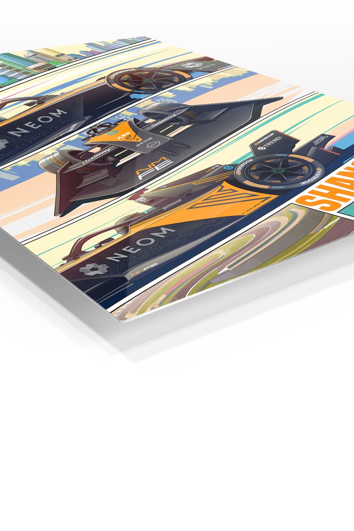 Electric Formula Race Car City Panels metal wall art print, view 2