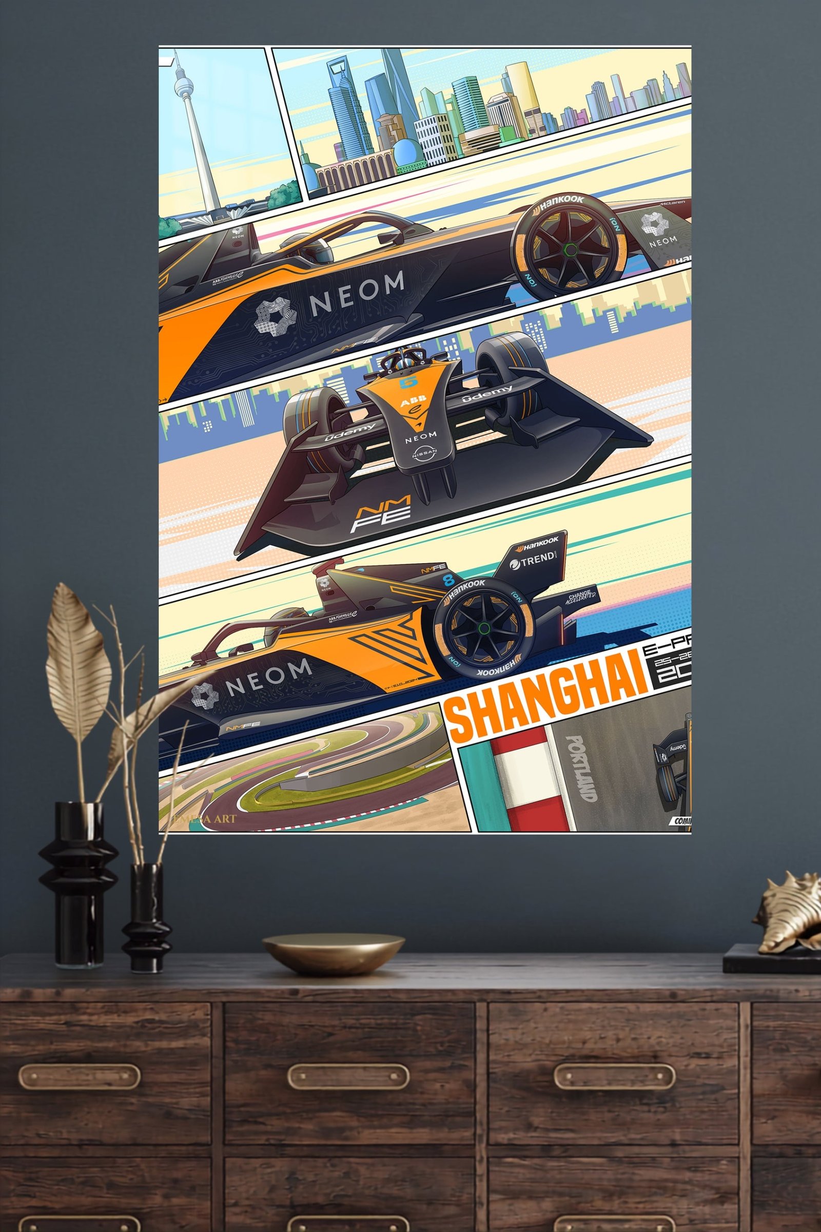 Electric Formula Race Car City Panels metal wall art print, view 4