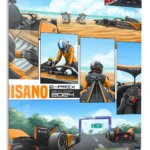 Orange Race Car Beachside Comic Collage metal wall art print