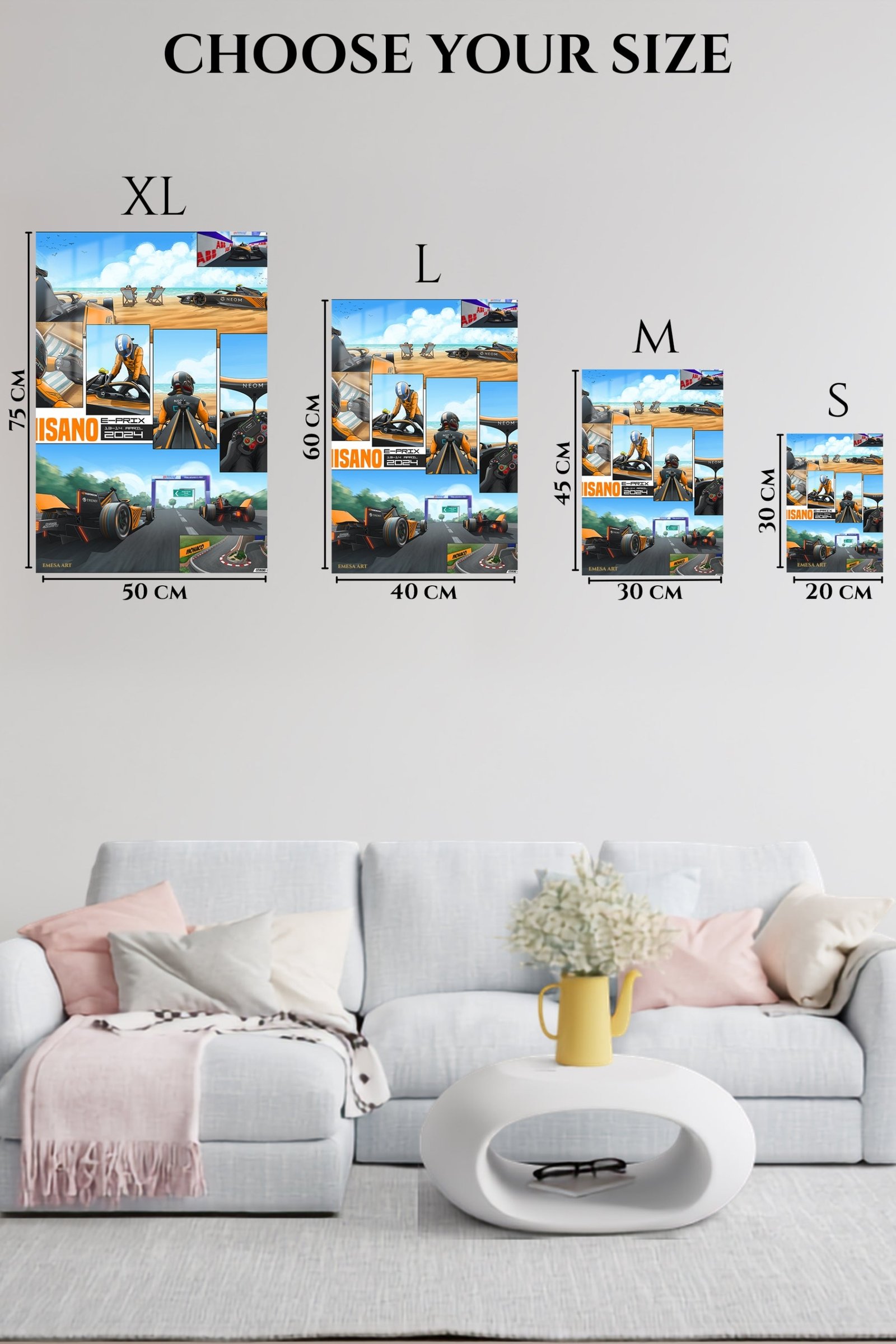 Orange Race Car Beachside Comic Collage metal wall art print, view 6