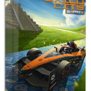 Formula Race Car at Ancient Temple metal wall art print