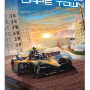 Sunset Harbor Race Car metal wall art print