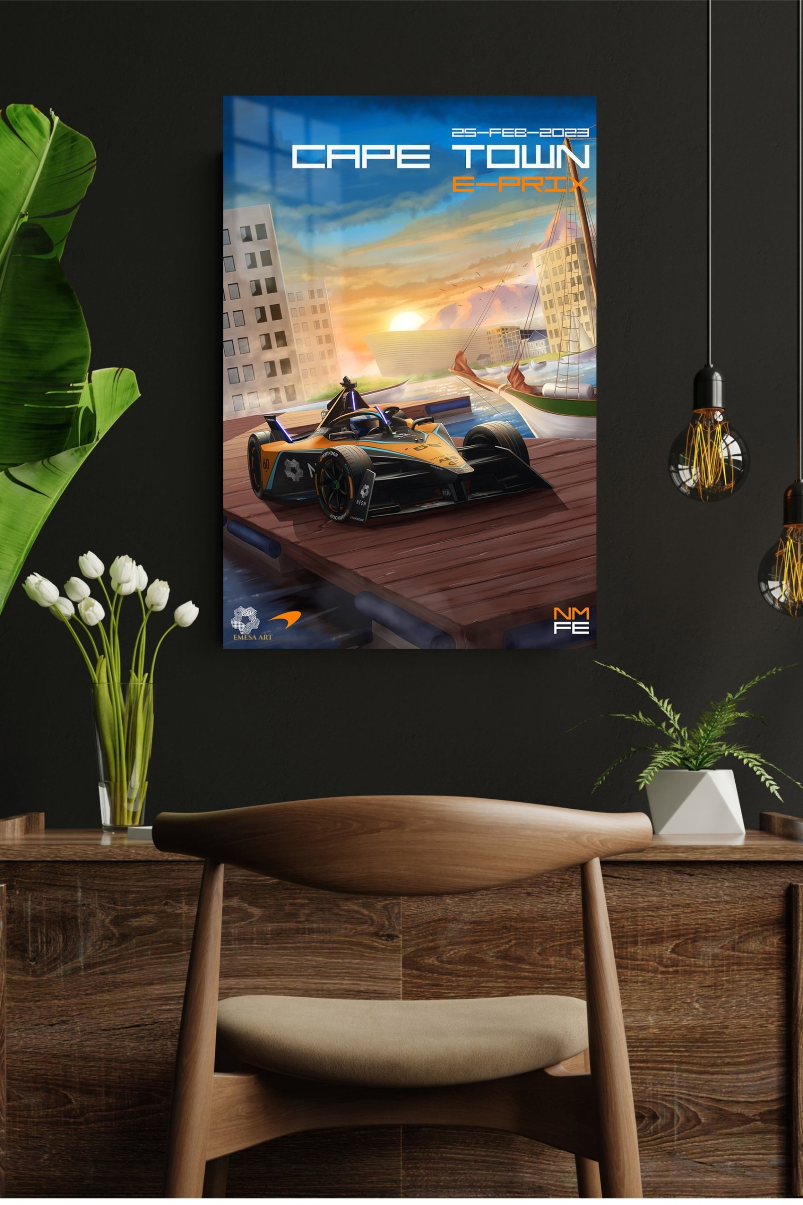 Sunset Harbor Race Car metal wall art print, view 4