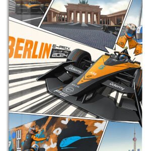Orange Open-Wheel Racing City Panels metal wall art print