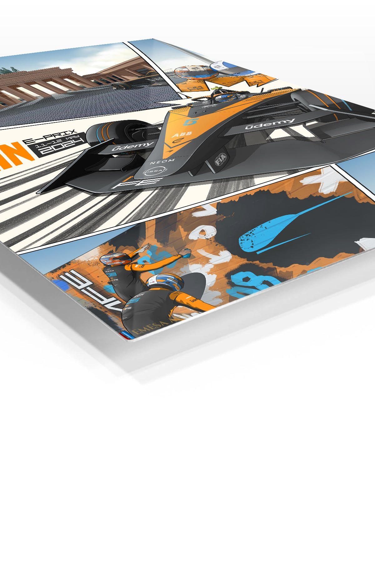 Orange Open-Wheel Racing City Panels metal wall art print, view 2