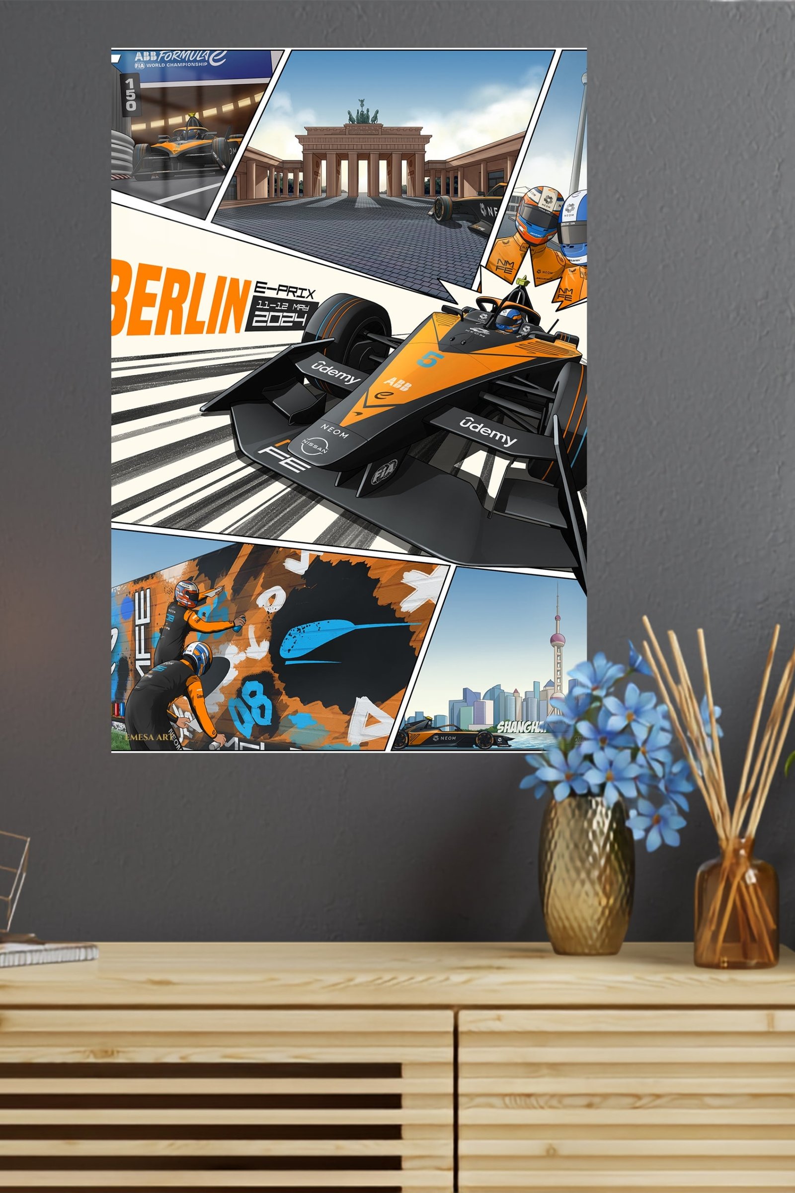 Orange Open-Wheel Racing City Panels metal wall art print, view 4