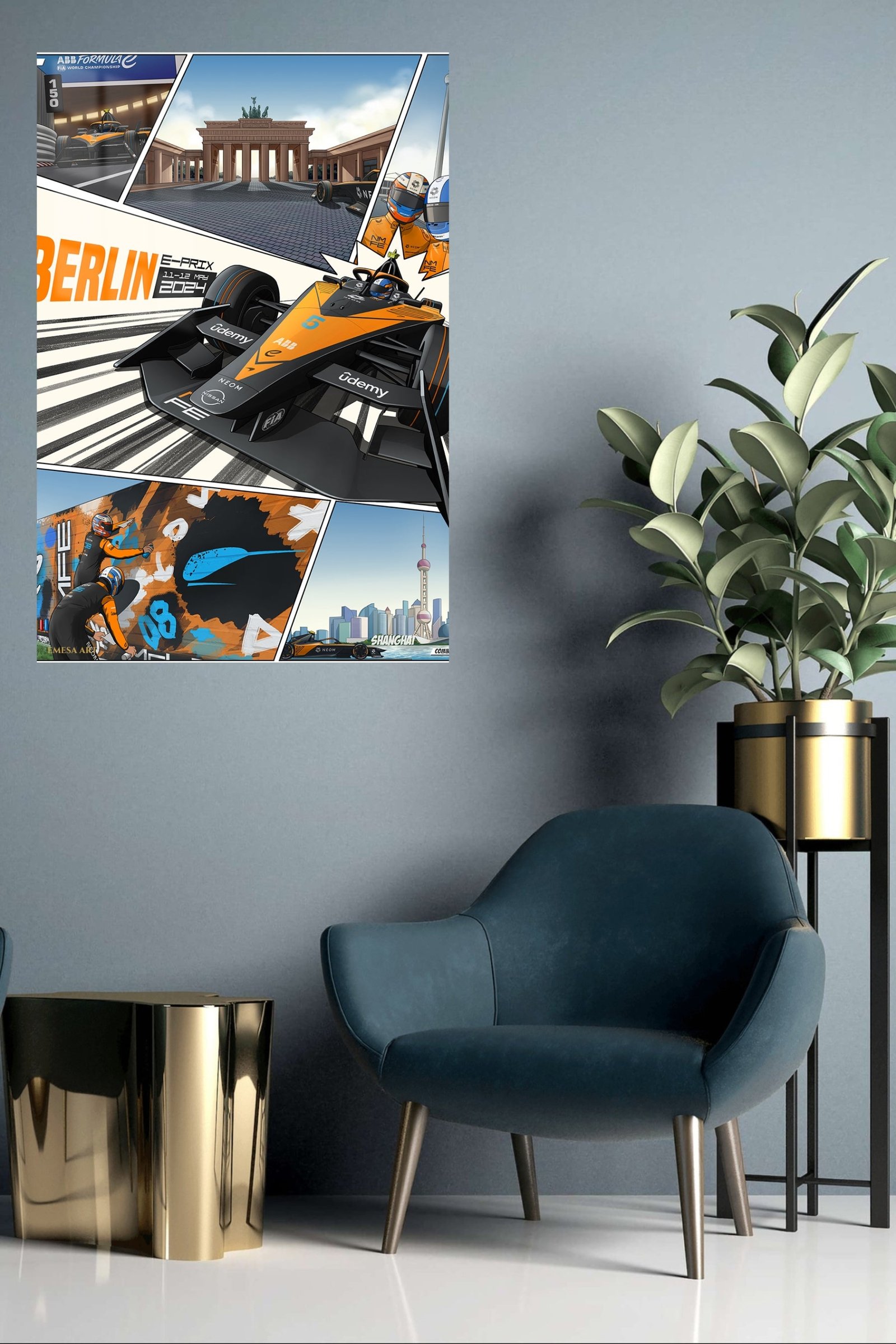Orange Open-Wheel Racing City Panels metal wall art print, view 5