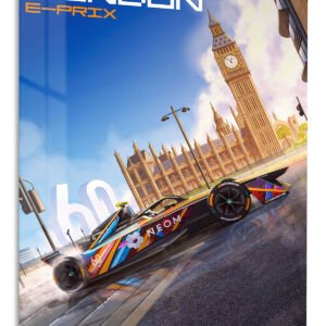 Electric Race Car at Clock Tower metal wall art print