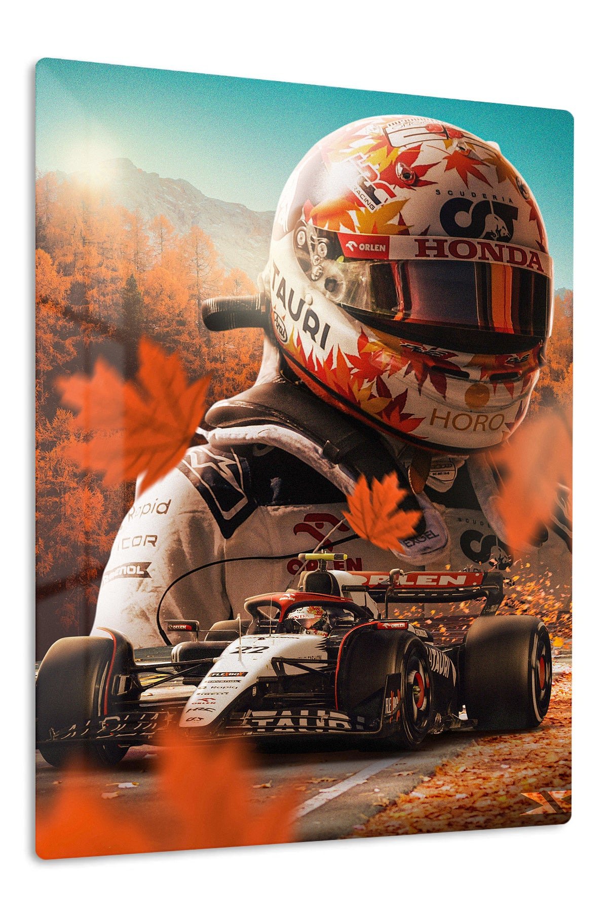 Autumn Formula Racing Driver metal wall art print
