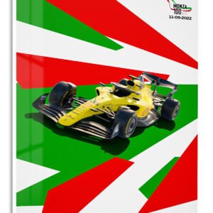 Yellow Open-Wheel Racing Car Graphic metal wall art print