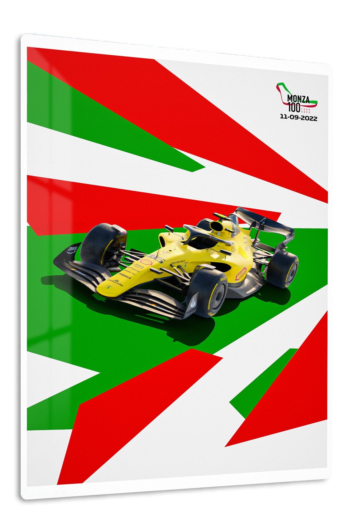 Yellow Open-Wheel Racing Car Graphic metal wall art print