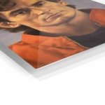 Curly-Haired Man in Red Jacket Portrait metal wall art print, view 2