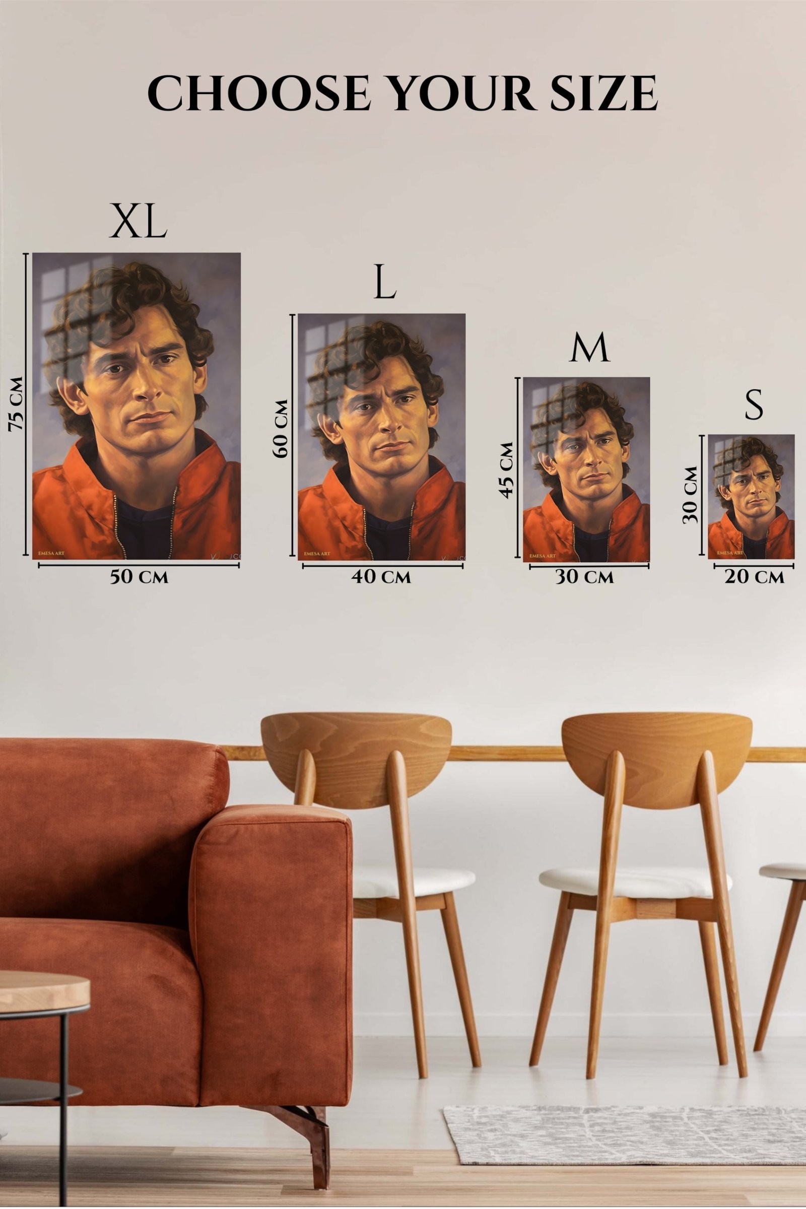 Curly-Haired Man in Red Jacket Portrait metal wall art print, view 6
