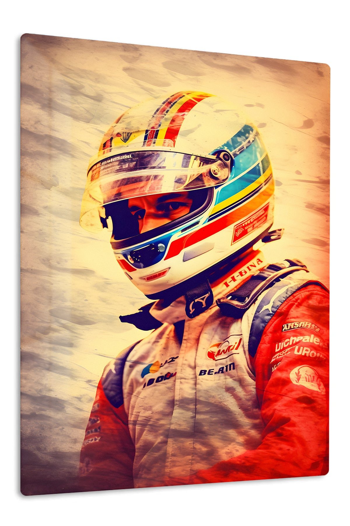 Sunlit Racing Driver Portrait metal wall art print